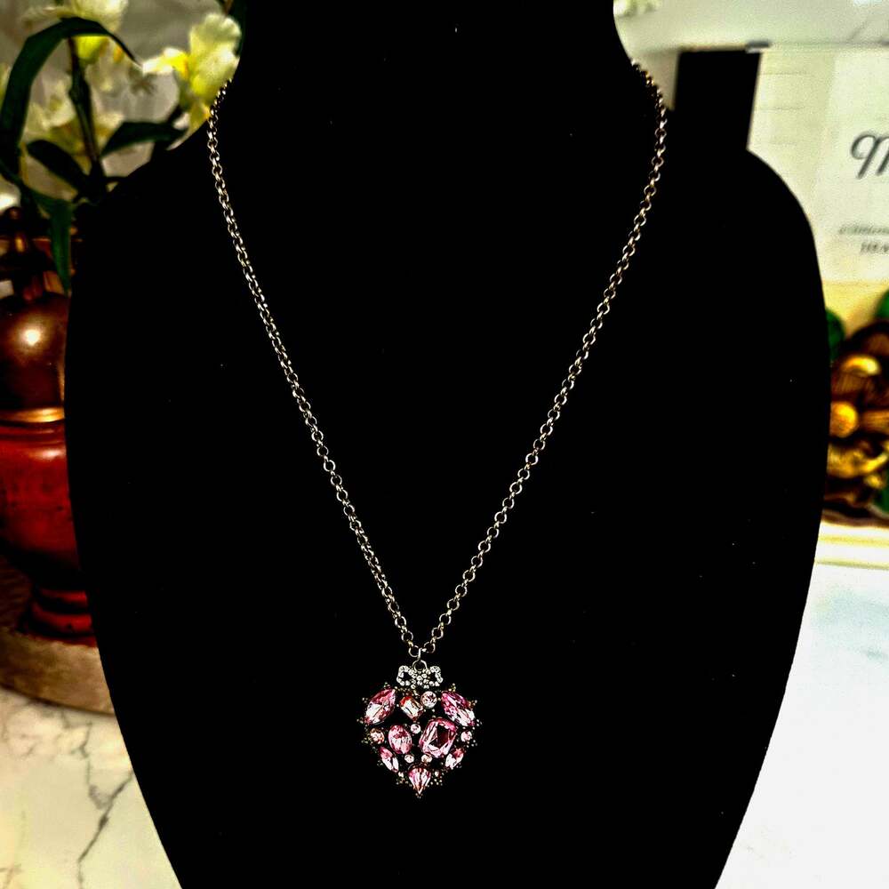 Betsey Johnson Pink Crystal Heart Pendant Necklace